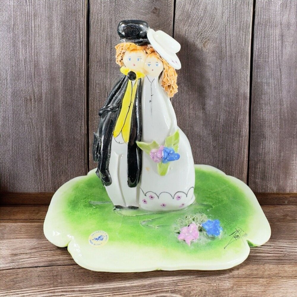 Zampiva Bride Groom Figurine Spaghetti Art Pottery Porcelain Wedding Made Italy